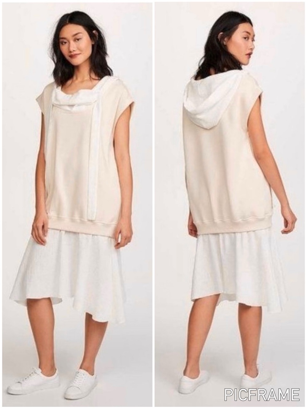 See By Chloe Layered Sweatshirt Midi Dress Hoodie Fleece Gauze Cotton Medium